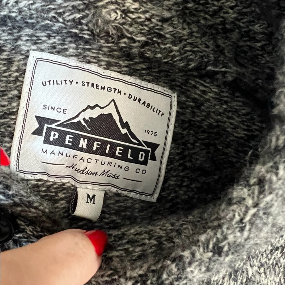 Penfield Black and Gray wool Knit sweater with front button and collar sz medium - Picture 5 of 6